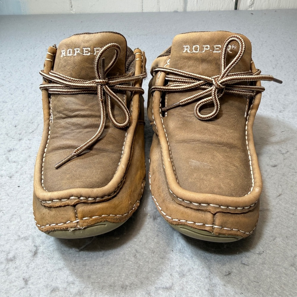 Roper Leather Moccasin Chukka Boots Womens Tan Good Square Toe Lace Up